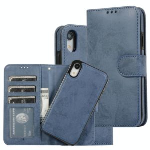 For iPhone XR KLT888-2 Retro 2 in 1 Detachable Magnetic Horizontal Flip TPU + PU Leather Case with Holder & Card Slots & Photo Frame & Wallet(Dark Blue) (OEM)