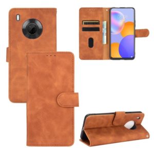 For Huawei Y9a Solid Color Skin Feel Magnetic Buckle Horizontal Flip Calf Texture PU Leather Case with Holder & Card Slots & Wallet(Brown) (OEM)