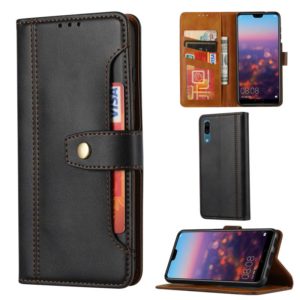 For Huawei P20 Calf Texture Double Fold Clasp Horizontal Flip Leather Case with Photo Frame & Holder & Card Slots & Wallet(Black) (OEM)
