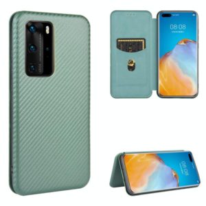 For Huawei P40 Pro Carbon Fiber Texture Horizontal Flip TPU + PC + PU Leather Case with Card Slot(Green) (OEM)