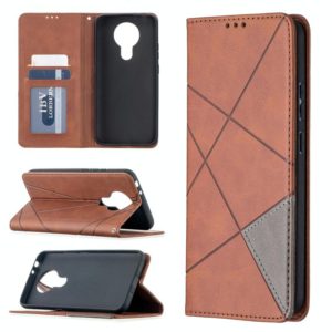 For Nokia 3.4 Rhombus Texture Horizontal Flip Magnetic Leather Case with Holder & Card Slots(Brown) (OEM)