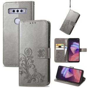 For TCL 10 SE Four-leaf Clasp Embossed Buckle Mobile Phone Protection Leather Case(Grey) (OEM)
