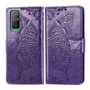 For Huawei Honor 30S Butterfly Love Flower Embossed Horizontal Flip Leather Case with Bracket / Card Slot / Wallet / Lanyard(Dark Purple) (OEM)