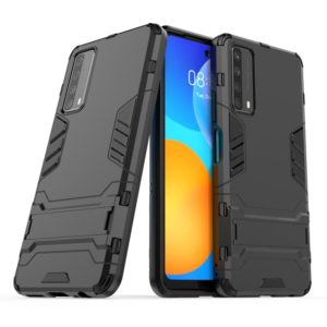 For Huawei P smart 2021 PC + TPU Shockproof Protective Case with Holder(Black) (OEM)