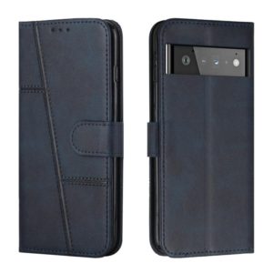 For Google Pixel 6 Pro Stitching Calf Texture Buckle Leather Phone Case(Blue) (OEM)