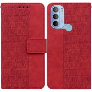 For Motorola Moto G31 4G with Fingerprint Brazil Version Geometric Embossed Leather Phone Case(Red) (OEM)