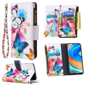 For Xiaomi Redmi Note 9 Pro Colored Drawing Pattern Zipper Horizontal Flip Leather Case with Holder & Card Slots & Wallet(Two Butterflies) (OEM)