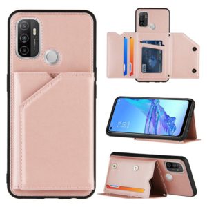 For OPPO A53 Skin Feel PU + TPU + PC Back Cover Shockproof Case with Card Slots & Holder & Photo Frame(Rose Gold) (OEM)