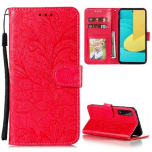 For LG Stylo 7 5G Lace Flower Embossing Pattern Horizontal Flip Leather Case with Holder & Card Slots & Wallet & Photo Frame(Red) (OEM)
