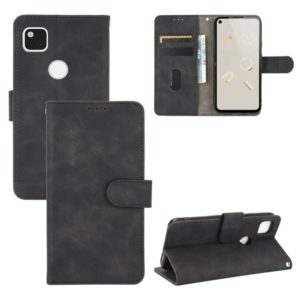 For Google Pixel 4a Solid Color Skin Feel Magnetic Buckle Horizontal Flip Calf Texture PU Leather Case with Holder & Card Slots & Wallet(Black) (OEM)