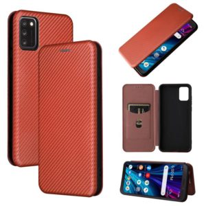 For TCL A3X Carbon Fiber Texture Horizontal Flip Leather Phone Case with Card Slot(Brown) (OEM)