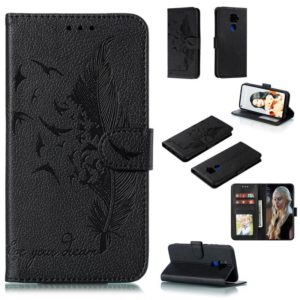 For Huawei Mate 30 Lite / nova 5i Pro Feather Pattern Litchi Texture Horizontal Flip Leather Case with Holder & Wallet & Card Slots(Black) (OEM)
