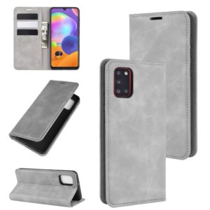 For Galaxy A31 Retro-skin Business Magnetic Suction Leather Case with Holder & Card Slots & Wallet(Grey) (OEM)
