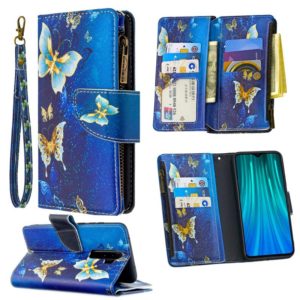 For Xiaomi Redmi Note 8 Pro Colored Drawing Pattern Zipper Horizontal Flip Leather Case with Holder & Card Slots & Wallet(Gold Butterfly) (OEM)