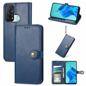 For OPPO Reno5 A Solid Color Leather Buckle Phone Case with Lanyard & Photo Frame & Card Slot & Wallet & Stand Function(Blue) (OEM)