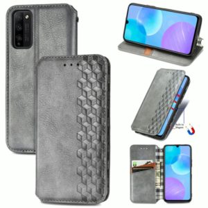 For Huawei Honor 30 Lite Cubic Grid Pressed Horizontal Flip Magnetic PU Leather Case with Holder & Card Slots & Wallet(Grey) (OEM)