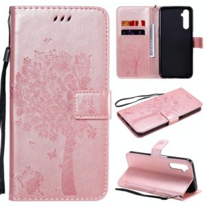 For OPPO Realme 6 Tree & Cat Embossed Pattern Horizontal Flip Leather Case with Holder & Card Slots & Wallet & Lanyard(Rose Gold) (OEM)
