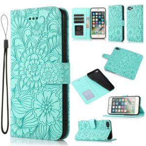 Skin Feel Embossed Sunflower Horizontal Flip Leather Case with Holder & Card Slots & Wallet & Lanyard For iPhone 7 Plus / 8 Plus(Green) (OEM)