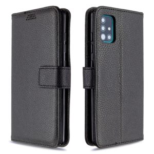 For Galaxy A51 Litchi Texture Horizontal Flip Leather Case with Holder & Card Slots & Wallet & Photo Frame(Black) (OEM)