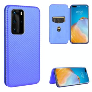 For Huawei P40 Pro Carbon Fiber Texture Horizontal Flip TPU + PC + PU Leather Case with Card Slot(Blue) (OEM)