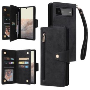 For Google Pixel 6 Rivet Buckle 9 Cards Three Fold Leather Phone Case(Black) (OEM)