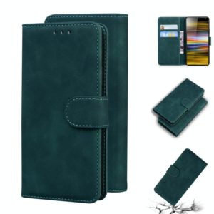 For Sony Xperia 10 Plus Skin Feel Pure Color Flip Leather Phone Case(Green) (OEM)