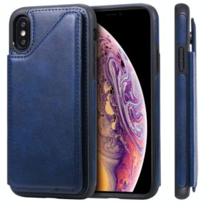 For iPhone XS Shockproof Calf Texture Protective Case with Holder & Card Slots & Frame(Blue) (OEM)