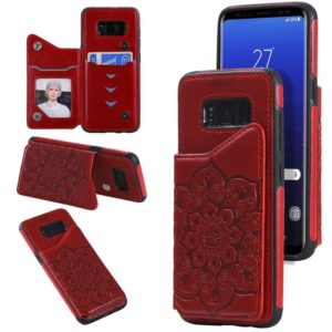 For Samsung Galaxy S8 Flower Embossing Pattern Shockproof Protective Case with Holder & Card Slots & Photo Frame(Red) (OEM)