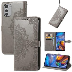 For Motorola Moto E32 Mandala Flower Embossed Horizontal Flip Leather Phone Case(Gray) (OEM)