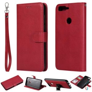 For Huawei Y7 Pro / Honor 7C Solid Color Horizontal Flip Protective Case with Holder & Card Slots & Wallet & Photo Frame & Lanyard(Red) (OEM)