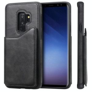For Galaxy S9+ Shockproof Calf Texture Protective Case with Holder & Card Slots & Frame(Black) (OEM)
