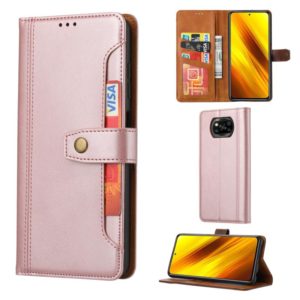 For Xiaomi POCO X3 NFC / X3 Calf Texture Double Fold Clasp Horizontal Flip Leather Case with Photo Frame & Holder & Card Slots & Wallet(Rose Gold) (OEM)