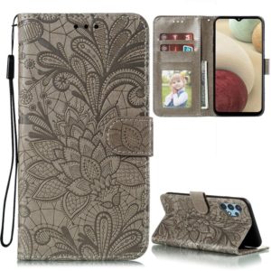 For Samsung Galaxy A32 4G Lace Flower Embossing Pattern Horizontal Flip Leather Case with Holder & Card Slots & Wallet & Photo Frame(Grey) (OEM)
