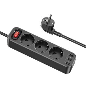 hoco NS2 3-position + 3-USB Extension Cord Socket, EU Plug(Black) (hoco) (OEM)