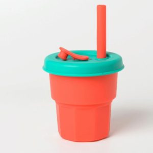 Children Silicone Straw Cups Drop And High Temperature Resistant Water Cups Red Cup + Green Cover(400ml) (OEM)