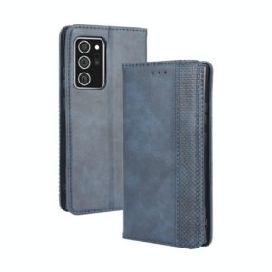 For Samsung Galaxy Note20 Ultra Magnetic Buckle Retro Crazy Horse Texture Horizontal Flip Leather Case with Holder & Card Slots & Photo Frame(Blue) (OEM)