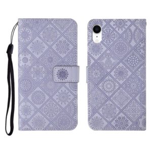 For iPhone XR Ethnic Style Embossed Pattern Horizontal Flip Leather Case with Holder & Card Slots & Wallet & Lanyard(Purple) (OEM)