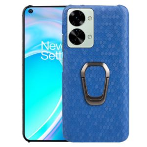 For OnePlus Nord 2T 5G Ring Holder Honeycomb PU Phone Case(Navy Blue) (OEM)