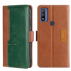 For Motorola Moto G Pure Contrast Color Side Buckle Leather Phone Case(Light Brown + Green) (OEM)