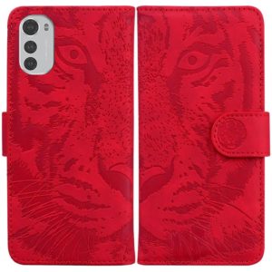 For Motorola Moto E32 Tiger Embossing Pattern Leather Phone Case(Red) (OEM)