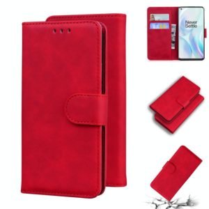 For OnePlus 8 Skin Feel Pure Color Flip Leather Phone Case(Red) (OEM)