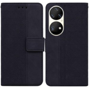 For Huawei P50 Pro Geometric Embossed Leather Phone Case(Black) (OEM)