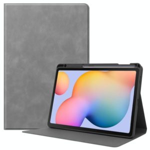 For Samsung Galaxy Tab S6 Lite P610 / P615 Cowhide Texture TPU Tablet Horizontal Flip Leather Case with Holder & Sleep / Wake-Up Function & Pen Slot(Grey) (OEM)