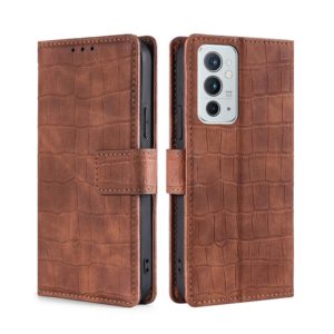 For OnePlus 9RT 5G Skin Feel Crocodile Texture Magnetic Clasp Horizontal Flip Leather Phone Case with Holder & Card Slots & Wallet(Brown) (OEM)