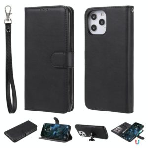 For iPhone 12 Pro Max 2 in 1 Solid Color Detachable PU Leather Case with Card Slots & Magnetic Holder & Photo Frame & Wallet & Strap(Black) (OEM)