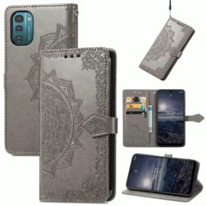 For Nokia G21 Mandala Flower Embossed Flip Leather Phone Case(Gray) (OEM)