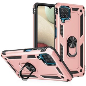 For Samsung Galaxy A12 5G Shockproof TPU + PC Protective Case with 360 Degree Rotating Holder(Rose Gold) (OEM)