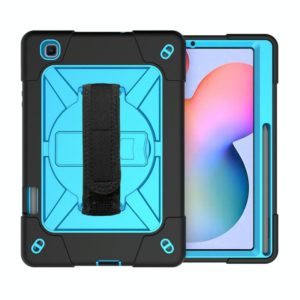 For Samsung Galaxy Tab S6 Lite P610 Contrast Color Robot Shockproof Silicon + PC Protective Case with Holder & Pen Slot(Black Blue) (OEM)