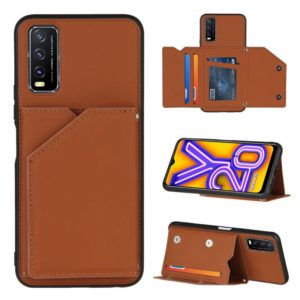 For vivo Y20 Skin Feel PU + TPU + PC Back Cover Shockproof Case with Card Slots & Holder & Photo Frame(Brown) (OEM)
