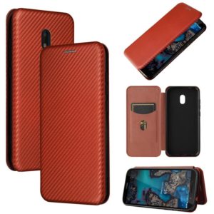 For Nokia C1 Plus Carbon Fiber Texture Horizontal Flip TPU + PC + PU Leather Case with Card Slot(Brown) (OEM)